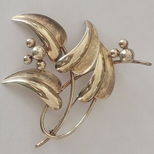 Large Vintage Forstner 14k Sterling Silver Gold Leaf Berry Brooch